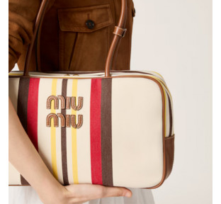 [MIUMIU] 여성백 Beau Bag 캔버스 및 가죽 보 백 빈티지 핸드백