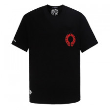 [CA셀러] CHROME HEARTS 18SS 크롬하츠 앞포켓 레드 말발굽 등판 빅 레드 말발굽 십자가 반팔 티셔츠 블랙 남성