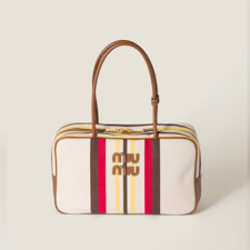 [MIUMIU] 여성백 Beau Bag 캔버스 및 가죽 보 백 빈티지 핸드백