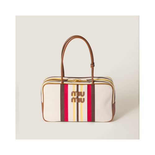 [MIUMIU] 여성백 Beau Bag 캔버스 및 가죽 보 백 빈티지 핸드백