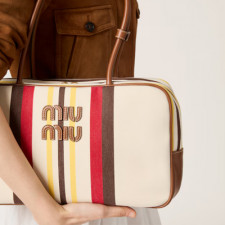[MIUMIU] 여성백 Beau Bag 캔버스 및 가죽 보 백 빈티지 핸드백