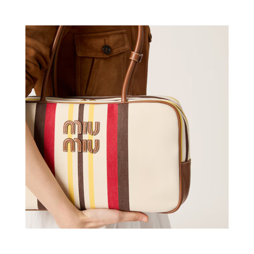 [MIUMIU] 여성백 Beau Bag 캔버스 및 가죽 보 백 빈티지 핸드백